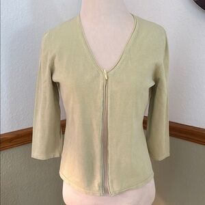 Linden Hill Chartreuse Silk Blend Crop 3/4 sleeve Single Button Sweater Small